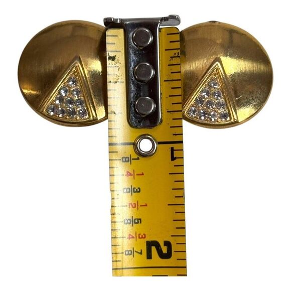 French Vtg Gold Tone Triangle Crystal Round Clip On Earrings Geometric Art Deco - Picture 5 of 5
